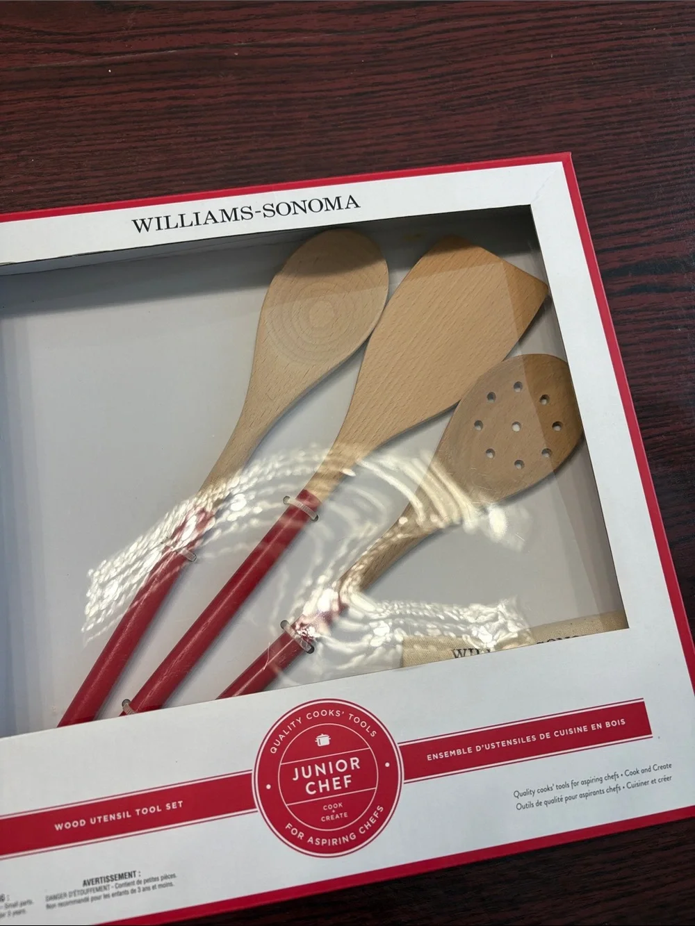 Williams-Sonoma Junior Chef Wooden Utensil Set - Red and Natural Bamboo